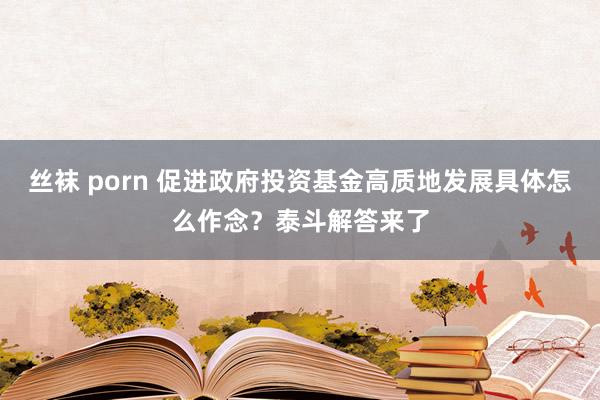 丝袜 porn 促进政府投资基金高质地发展具体怎么作念？泰斗解答来了