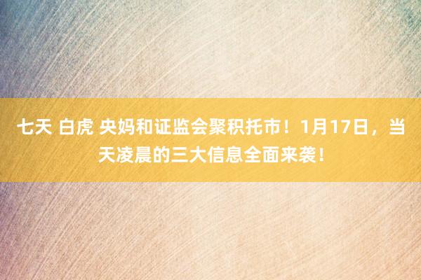 七天 白虎 央妈和证监会聚积托市！1月17日，当天凌晨的三大信息全面来袭！