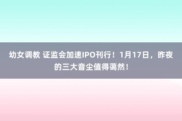 幼女调教 证监会加速IPO刊行！1月17日，昨夜的三大音尘值得蔼然！